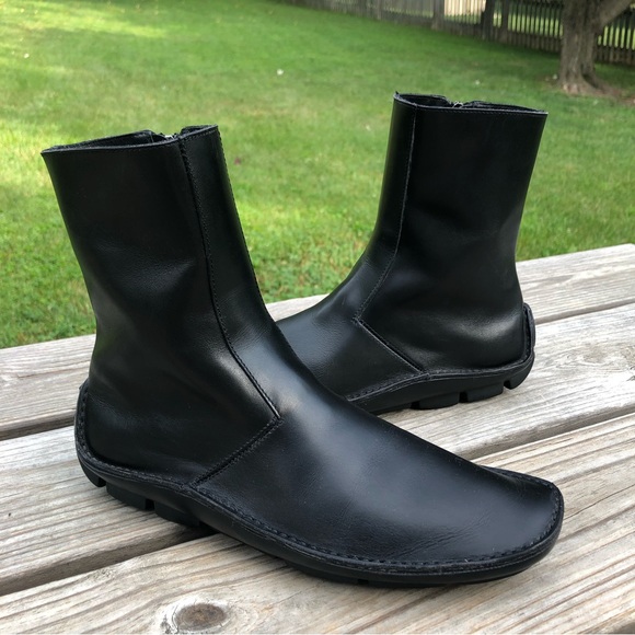 Prada Shoes - Prada Sleek Minimalist Black Leather Square Toe Flat Ankle Boots Lug Sole 36.5
